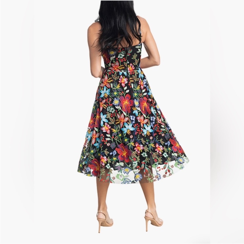 Dress the Population Maren Embroidered Floral Dress Fit Flare XXL Midi V Neck - Picture 3 of 14